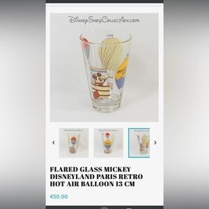 FLARED GLASS MICKEY DISNEYLAND PARIS RETRO HOT AIR BALLOON cups set of TWO